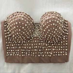 Nude Pearl Diamond Bustier Bra Top